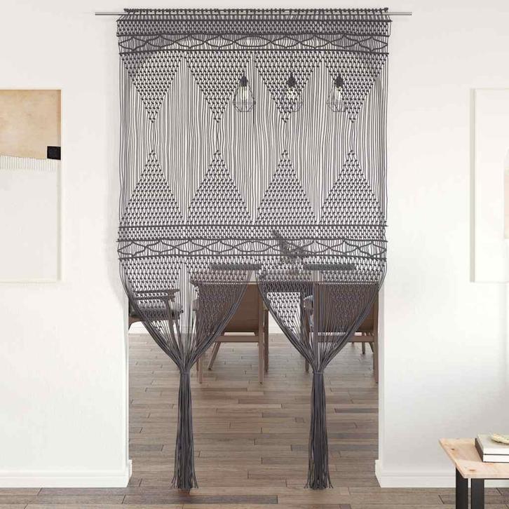 vidaXL Gordijn macramé 140x240 cm katoen antraciet, Huis en Inrichting, Stoffering | Gordijnen en Lamellen, Nieuw, Verzenden