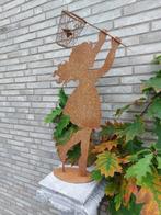 Beeld, garden statue silhouette of girl with butterfly net -, Antiek en Kunst