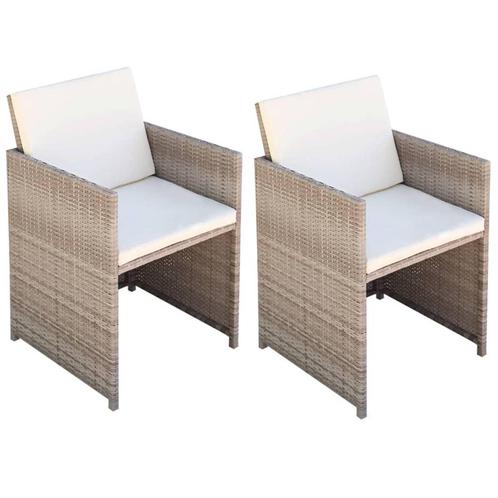 vidaXL Tuinstoelen 2 st met kussens poly rattan beige, Tuin en Terras, Tuinstoelen, Nieuw, Verzenden