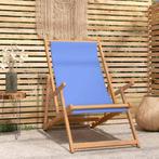 vidaXL Strandstoel inklapbaar massief teakhout blauw, Tuin en Terras, Tuinstoelen, Verzenden, Nieuw, Teakhout