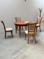 Eetkamerstoel - Kersenhout, Rattan, Textiel - Eettafel en 4, Antiek en Kunst, Antiek | Meubels | Stoelen en Banken