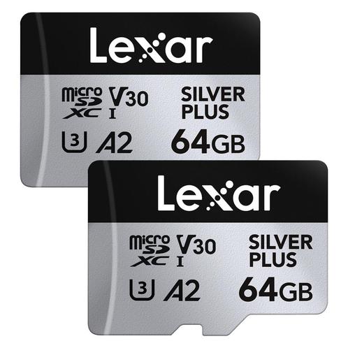 Lexar MicroSDXC Silver Plus UHS-1 64GB V30 2-pack, Audio, Tv en Foto, Fotografie | Geheugenkaarten, Overige typen, Nieuw, Ophalen of Verzenden