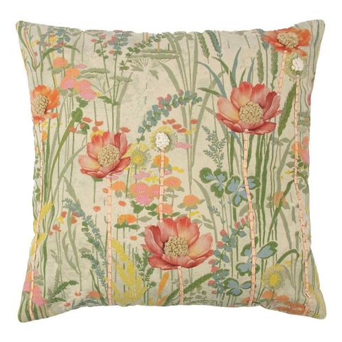 kussen geborduurd wilde bloemen roze klaproos 60x60cm, Huis en Inrichting, Woonaccessoires | Overige, Verzenden