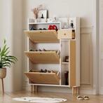 Houten Rotan Schoenenkast – Smal Model met 3 Kieplades, Verzenden, Nieuw