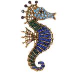 Fako Bijoux® - Broche - Zeepaardje - 58x30mm - Blauw, Verzenden, Nieuw