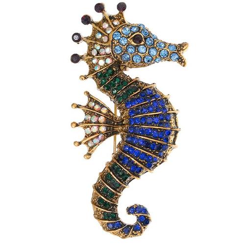 Fako Bijoux® - Broche - Zeepaardje - 58x30mm - Blauw, Sieraden, Tassen en Uiterlijk, Broches, Verzenden