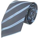 Grijze stropdas met lichtblauwe strepen, Nieuw, Grijs, Met patroon, Losse Blouse Kraagjes
