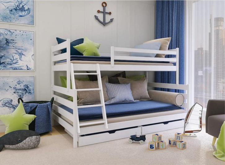 Stapelbed met Lade Faas - 3-persoons - 90/120 x 200 - Wit, Kinderen en Baby's, Kinderkamer | Stapelbedden en Hoogslapers, Stapelbed
