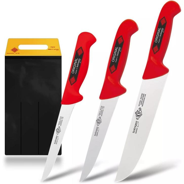 Eikaso Solingen Slagersmessenset Rood – 3-Delig – Molybd, Huis en Inrichting, Keuken | Bestek, Nieuw, Ophalen of Verzenden