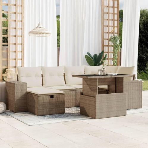 vidaXL 7-delige Loungeset met kussens poly rattan beige, Tuin en Terras, Tuinsets en Loungesets, Loungeset, Nieuw, Rotan, Verzenden