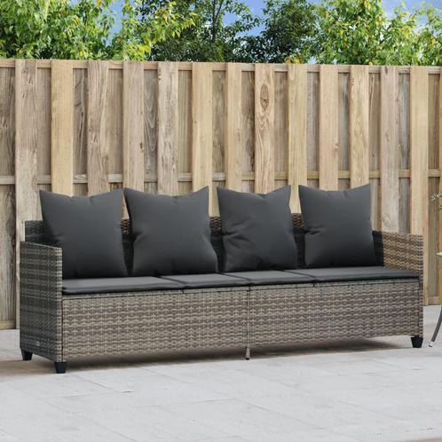 vidaXL Ligbed met kussen poly rattan grijs, Tuin en Terras, Ligbedden, Nieuw, Verzenden