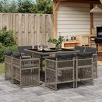 vidaXL 9-delige Tuinset met kussens poly rattan grijs, Nieuw, 8 zitplaatsen, Tuinset, Verzenden