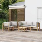 vidaXL 6-delige Loungeset met kussens bamboe lichtgrijs, Tuin en Terras, Verzenden, Nieuw, Hout, Loungeset