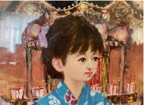 Festival Girl () Original oil painting by one of Japans, Antiek en Kunst, Antiek | Overige Antiek