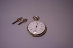 Chinese zilveren tweekapsel verge zakhorloge met sleutel,