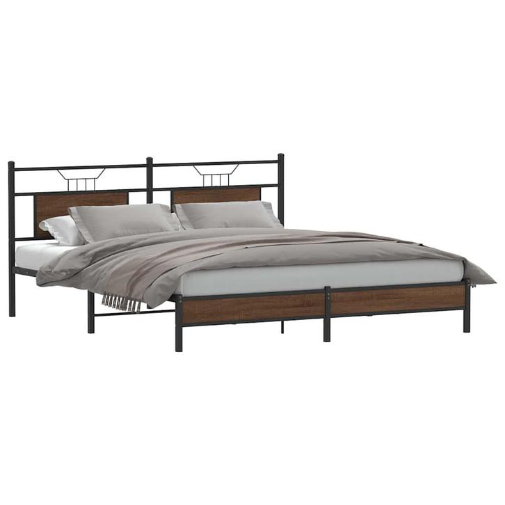vidaXL Bedframe zonder matras bewerkt hout bruin eikenkleur, Huis en Inrichting, Slaapkamer | Bedden, 160 cm, 200 cm, Bruin, Tweepersoons