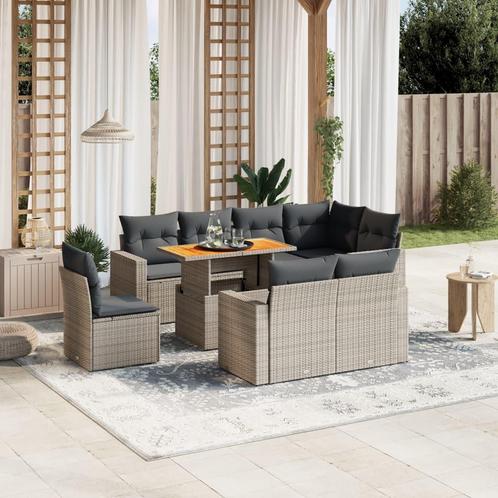 vidaXL 9-delige Loungeset met kussens poly rattan grijs, Tuin en Terras, Tuinsets en Loungesets, Loungeset, Nieuw, Rotan, Verzenden