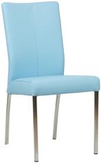 Lichtblauwe leren moderne eetkamerstoel - poot vierkant rvs, Huis en Inrichting, Stoelen, Overige kleuren, Nieuw, Leer, Ophalen of Verzenden