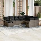 vidaXL 10-delige Loungeset met kussens poly rattan grijs, Verzenden, Nieuw, Rotan, Loungeset