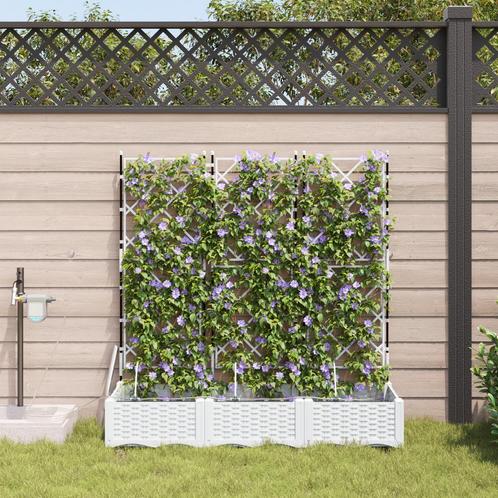 vidaXL Plantenbakken 3 st met waterirrigatiesysteem wit, Tuin en Terras, Bloembakken en Plantenbakken, Nieuw, Kunststof, Verzenden