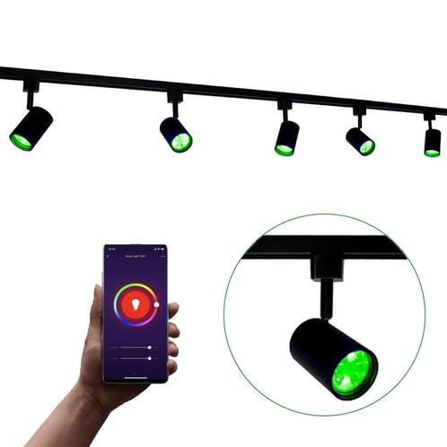 Smart TUYA Railsysteem 1-fase Zwart 3 Meter WiFi Incl. 5x, Huis en Inrichting, Lampen | Losse lampen, Ophalen of Verzenden