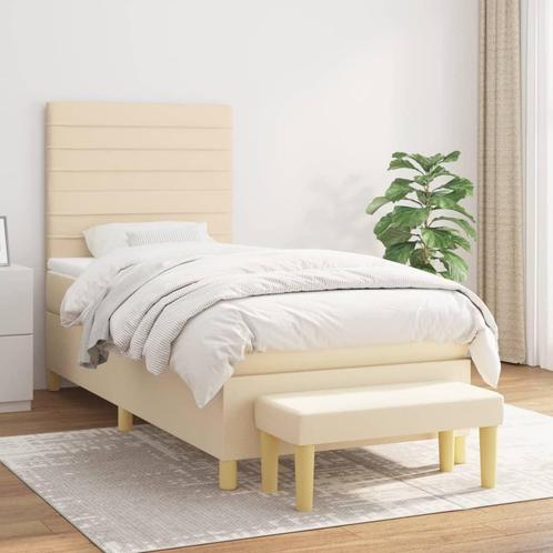 vidaXL Boxspring met matras stof crèmekleurig 80x200 cm, Huis en Inrichting, Slaapkamer | Bedden, 80 cm, 200 cm, Crème, Eenpersoons