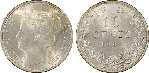 Koningin Wilhelmina 10 cent 1901 PCGS MS63 gecertificeerd, Postzegels en Munten, Munten | Nederland, Losse munt, 10 cent, Koningin Wilhelmina
