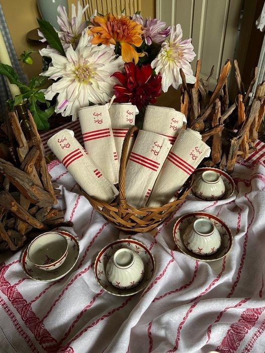 6 laat 19e-eeuwse linnen theedoeken met J.P. initialen -, Antiek en Kunst, Antiek | Kleden en Textiel