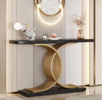 Zwarte Consoletafel met Goud Frame – Kunstmarmer Blad beschikbaar voor biedingen