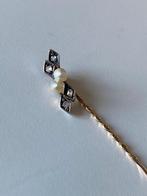 Broche - 14 karaat Geel goud, Zilver - 0.04ct. tw. Diamant, Sieraden, Tassen en Uiterlijk, Antieke sieraden