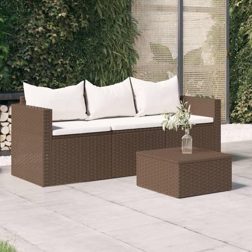 vidaXL Tuinbank 3-zits met kussens poly rattan bruin, Tuin en Terras, Tuinsets en Loungesets, Nieuw, Rotan, Verzenden