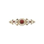 Gouden broche met bloedkoraal, Gebruikt, Overige kleuren, Ophalen of Verzenden, Met edelsteen