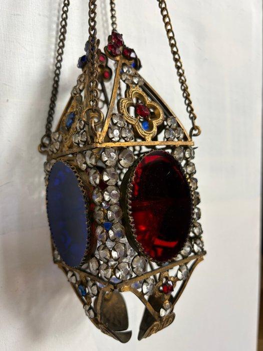 Handgemaakt - Godslamp - koper, gekleurd glas en strass, Antiek en Kunst, Kunst | Niet-Westerse kunst