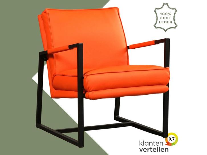 Leren fauteuil Secret - Toledo Orange (oranje), Huis en Inrichting, Fauteuils, 50 tot 75 cm, 75 tot 100 cm, Nieuw, Leer, Ophalen of Verzenden