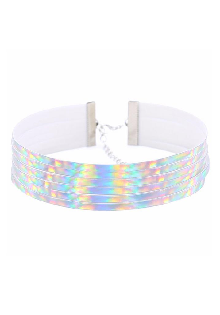 Choker Zilver Streepjes Iridescent Holografische Ketting Hal, Sieraden, Tassen en Uiterlijk, Kettingen, Zilver, Nieuw, Verstelbaar