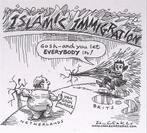 Pentekening Amerika - Islamitische immigratie (lijst optie), Antiek en Kunst, Kunst | Tekeningen en Foto's, Verzenden