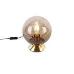 Art deco tafellamp messing met smoke glas - Pallon, Huis en Inrichting, Lampen | Tafellampen, Nieuw, Glas, Art Deco, Minder dan 50 cm