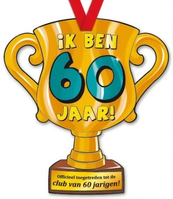 Trofee  met lint en tekst ik ben 60 jaar 40 x, Diversen, Rommelmarktspullen