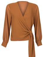 Blouse Overslag Effen Camel, damestop met lange mouwen, Verzenden, Nieuw