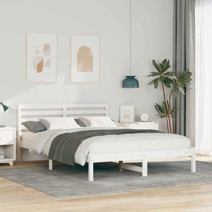vidaXL Bedframe met hoofdeinde Wit 140 x 210 cm Massief, Huis en Inrichting, Slaapkamer | Bedden, Wit, Nieuw, Hout, Verzenden