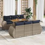 vidaXL 7-delige Loungeset met kussens poly rattan grijs, Verzenden, Nieuw, Rotan, Loungeset