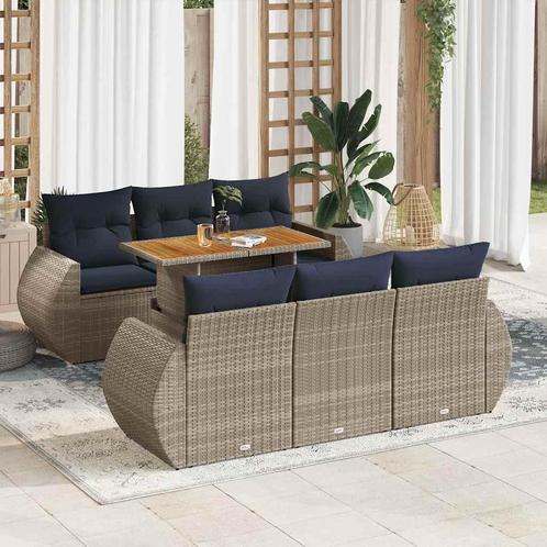 vidaXL 7-delige Loungeset met kussens poly rattan grijs, Tuin en Terras, Tuinsets en Loungesets, Loungeset, Nieuw, Rotan, Verzenden