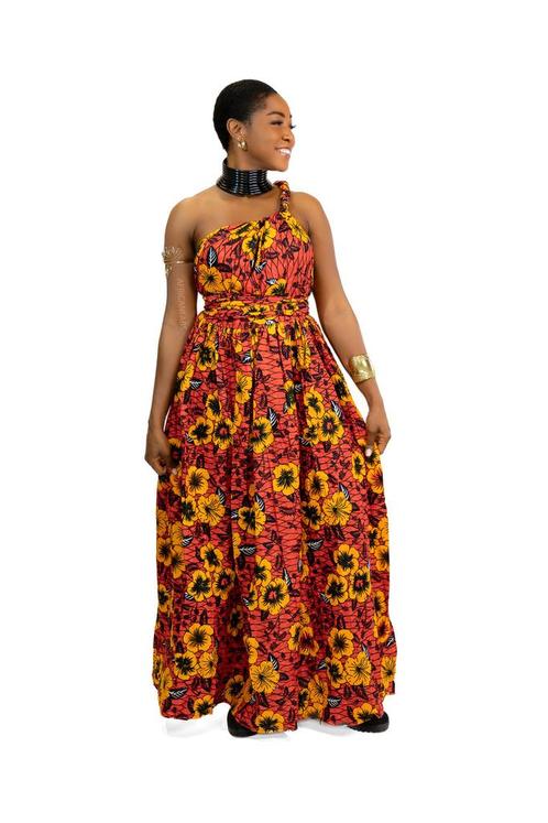 Afrikaanse print Rode Flowers Infinity Multiway Maxi Jurk, Kleding | Dames, Rokken, Nieuw, Ophalen of Verzenden