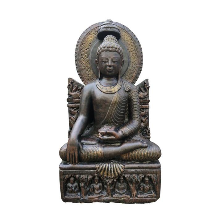 Boeddha op troon - stenen beeld - 93 cm - Thais - in detail, Huis en Inrichting, Woonaccessoires | Boeddhabeelden, Ophalen of Verzenden