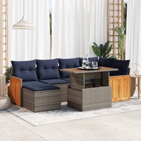 vidaXL 7-delige Loungeset met kussens poly rattan acacia, Tuin en Terras, Tuinsets en Loungesets, Loungeset, Nieuw, Rotan, Verzenden