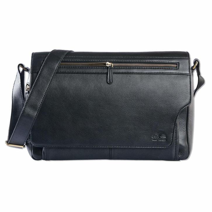 WILD WOODS Leren Messenger 15,6 inch Laptoptas Zwart, Computers en Software, Laptoptassen, Nieuw, Verzenden