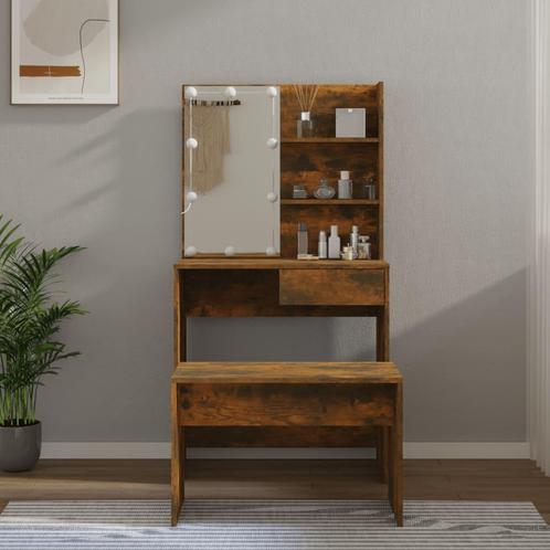 vidaXL Kaptafelset met LEDs bewerkt hout gerookt eiken, Huis en Inrichting, Tafels | Kaptafels, Nieuw, Verzenden