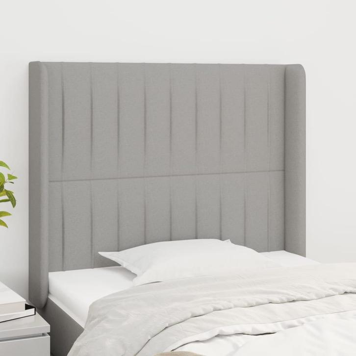 vidaXL Hoofdbord met randen 93x16x118/128 cm stof lichtgrijs, Huis en Inrichting, Slaapkamer | Bedden, Grijs, Nieuw, Stof, Verzenden