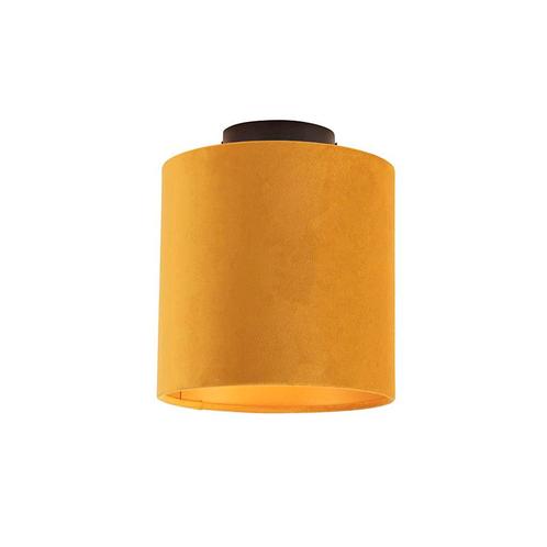 Plafondlamp met velours kap oker met goud 20 cm - Combi, Huis en Inrichting, Lampen | Plafondlampen, Nieuw, Overige materialen