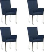 Set van 4 Blauwe leren moderne eetkamerstoelen - met armleun, Huis en Inrichting, Stoelen, Overige kleuren, Nieuw, Leer, Ophalen of Verzenden